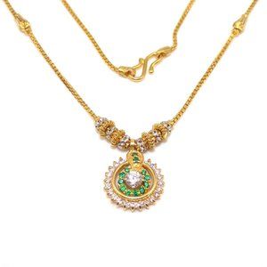 22K Gold Green Emerald CZ Necklace 17"